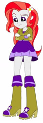 Size: 467x1331 | Tagged: safe, imported from derpibooru, oc, oc:magic girl, human, equestria girls, boots, clothes, crossed arms, female, flower, flower in hair, high heel boots, hoodie, recolor, shirt, shoes, simple background, skirt, solo, white background