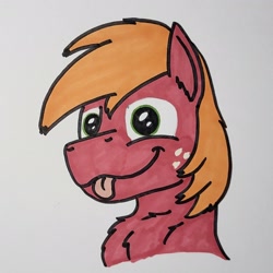 Size: 2048x2048 | Tagged: safe, artist:hoofclid, imported from derpibooru, big macintosh, earth pony, pony, bust, chest fluff, cute, looking at you, macabetes, marker drawing, silly, smiling, smiling at you, solo, tongue out, traditional art