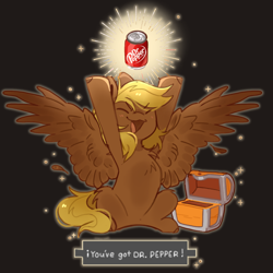 Size: 1280x1280 | Tagged: safe, artist:yun_nhee, imported from derpibooru, oc, oc:6pony66, pegasus, dr pepper, happy, pegasus oc, solo, spread wings, wings