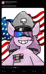 Size: 547x866 | Tagged: safe, artist:gorepuptech, imported from derpibooru, pinkie pie, earth pony, american flag, female, grin, hat, mare, peaked cap, pinkamena diane pie, punisher, smiling, solo