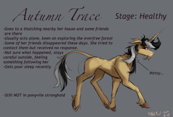 Size: 1600x1080 | Tagged: safe, artist:行豹cheetahspeed, imported from derpibooru, oc, oc only, oc:autumn trace, pony, unicorn, alternate design, black and white mane, concave belly, female, horn, infection au, leonine tail, looking back, messy mane, orange eyes, realistic horse legs, solo, tail, thin, unshorn fetlocks, yellow skin