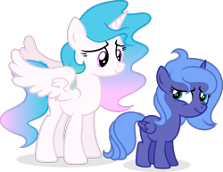 Size: 3905x3011 | Tagged: safe, artist:cirillaq, imported from derpibooru, princess celestia, princess luna, pony, cewestia, female, filly, filly luna, simple background, transparent background, woona, younger