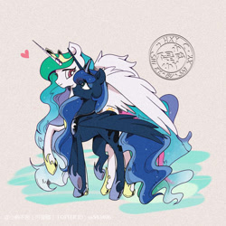 Size: 750x750 | Tagged: safe, artist:ss543406, imported from derpibooru, princess celestia, princess luna, alicorn, pony, duo, duo female, female, royal sisters, siblings, sisters