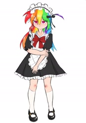 Size: 1343x1933 | Tagged: safe, artist:a513180811, imported from derpibooru, rainbow dash, human, clothes, humanized, maid, rainbow maid, simple background, solo, white background