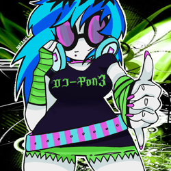 Size: 1080x1080 | Tagged: safe, artist:mintty4real, imported from derpibooru, dj pon-3, vinyl scratch, human, equestria girls, female, glasses, long nails, looking at you, mole, outline, painted nails, signature, smiling, smiling at you, solo, vinyl's glasses, vinyl's headphones