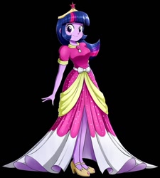 Size: 843x935 | Tagged: safe, artist:the-butch-x, imported from derpibooru, twilight sparkle, human, equestria girls, magical mystery cure, black background, clothes, commission, coronation dress, dress, female, jewelry, simple background, solo, tiara, twilight sparkle day