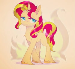 Size: 1637x1497 | Tagged: safe, artist:meteor s, imported from derpibooru, sunset shimmer, pony, unicorn, cute, female, horn, mare, red little book source, solo, standing, unshorn fetlocks