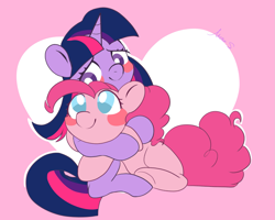 Size: 2249x1800 | Tagged: safe, artist:meteor s, imported from derpibooru, pinkie pie, twilight sparkle, earth pony, pony, blushing, cute, diapinkes, female, heart, lesbian, red little book source, shipping, twiabetes, twinkie