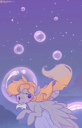 Size: 1485x2300 | Tagged: safe, artist:meteor s, imported from derpibooru, derpy hooves, pegasus, pony, bubble, flying, night, night sky, red little book source, sky, stars