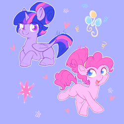 Size: 1800x1800 | Tagged: safe, artist:meteor s, imported from derpibooru, pinkie pie, twilight sparkle, alicorn, earth pony, pony, alternate hairstyle, cute, diapinkes, duo, duo female, eye clipping through hair, female, heart, lesbian, mare, red little book source, shipping, smiling, twiabetes, twilight sparkle (alicorn), twinkie