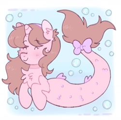 Size: 1449x1431 | Tagged: safe, artist:mikako, imported from derpibooru, oc, oc only, mermaid, merpony, sea pony, seapony (g4), unicorn, bowtie, bubble, fish tail, hairband, horn, necktie, ocean, seaponified, solo, species swap, tail, unicorn oc, water