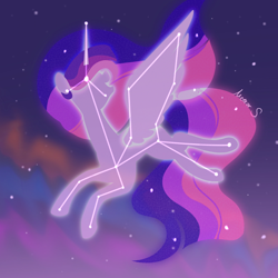 Size: 2560x2560 | Tagged: safe, artist:meteor s, imported from derpibooru, twilight sparkle, alicorn, pony, the last problem, constellation, night, night sky, older, older twilight, older twilight sparkle (alicorn), princess twilight 2.0, red little book source, sky, solo, stars, twilight sparkle (alicorn)