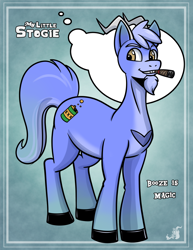 Size: 1224x1584 | Tagged: safe, artist:stogiegoatarts, imported from derpibooru, oc, goat, goat pony, cigar, facial hair, goatee, gradient background, green background, male, ponysona, simple background, solo, solo male