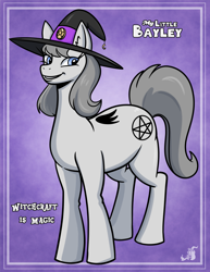 Size: 1224x1584 | Tagged: safe, artist:stogiegoatarts, imported from derpibooru, oc, earth pony, female, gradient background, hat, ponysona, purple background, simple background, solo, solo female, witch, witch hat