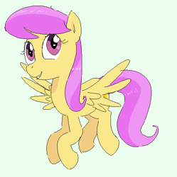 Size: 557x560 | Tagged: safe, artist:kleyime, imported from twibooru, sunny rays, pegasus, pony, /mlp/, 4chan, female, flying, image, mare, png, simple background, smiling, solo