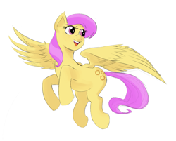 Size: 1253x1009 | Tagged: safe, artist:anonymous, imported from twibooru, sunny rays, pegasus, pony, /mlp/, 4chan, female, flying, image, mare, open mouth, png, simple background, smiling, solo, white background