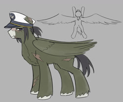 Size: 1701x1417 | Tagged: safe, artist:pain-jam-cookie, imported from derpibooru, oc, pegasus, pony, distant oceanic getaway, hat, pegasus oc, ponified, scar, solo, torn ear, wings