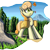 Size: 780x775 | Tagged: safe, artist:maretian, junebug, butterfly, earth pony, pony, cute, female, flower, grass, mare, mountain, pine tree, rock, scenery, smiling, solo, tree