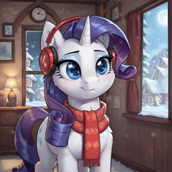 Size: 1024x1024 | Tagged: safe, imported from derpibooru, rarity, ai content, ai generated, clothes, generator:pony diffusion v6 xl, generator:stable diffusion, prompter:thelight3d, scarf, winter