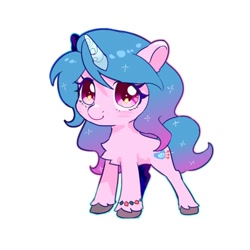 Size: 1000x1000 | Tagged: safe, artist:叶玹, imported from derpibooru, izzy moonbow, pony, unicorn, cute, female, g5, horn, izzybetes, simple background, smol, solo, solo female, white background