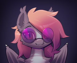 Size: 2088x1708 | Tagged: safe, artist:vensual99, imported from derpibooru, oc, oc only, oc:athanasia, bat pony, bust, fangs, female, glasses, portrait, simple background, solo