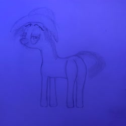 Size: 3024x3024 | Tagged: safe, imported from derpibooru, oc, earth pony, bedroom eyes, butt, feral, hat, plot, traditional art