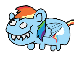 Size: 359x298 | Tagged: safe, artist:umsx, edit, edited screencap, imported from derpibooru, screencap, rainbow dash, nidorino, pegasus, pony, pokémon, shitposting, solo, swiggity swooty, teeth, vinesauce, vinesauce joel, wings