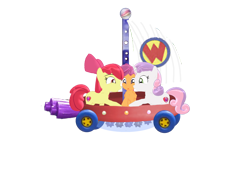 Size: 2048x1536 | Tagged: safe, artist:puzzlshield2, imported from derpibooru, apple bloom, scootaloo, sweetie belle, pony, 3d, crossover, cutie mark crusaders, female, filly, flyboat, foal, logo, mmd, nick jr., nickelodeon, nostalgia, png, simple background, teamwork, transparent background, wonder pets!