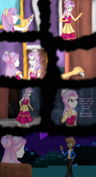 Size: 1280x2348 | Tagged: safe, artist:deannaphantom13, imported from derpibooru, button mash, sweetie belle, human, equestria girls, alternate hairstyle, beauty and the beast, bedroom, belle, bench, clothes, comic, commission, cute, diasweetes, door, doorhandle, dress, duo, evening gloves, fall formal outfits, female, flower, flower in hair, garden, gloves, gown, grin, implied rarity, long gloves, male, mirror, namesake, night, pondering, pun, shipping, sitting, smiling, sparkles, story included, straight, suit, surprised, sweetiemash, thinking, visual pun, wardrobe, waving