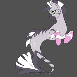 Size: 2048x2048 | Tagged: safe, artist:virillis, imported from derpibooru, oc, oc only, oc:zebra north, merpony, seapony (g4), zebra, clothes, femboy, green eyes, male, open mouth, seaponified, simple background, socks, solo, species swap, stallion, striped socks, tail, zebra femboy, zebra oc