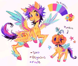 Size: 1030x874 | Tagged: safe, artist:lutraviolet, imported from derpibooru, oc, pegasus, pony, colored wings, male, multicolored wings, pumpkin, solo, stallion, wings