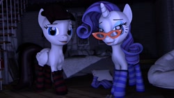 Size: 1920x1080 | Tagged: safe, artist:midnightdanny, rarity, oc:midnight harmony, pony, 3d, clothes, female, glasses, mare, socks, striped socks