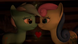 Size: 1920x1080 | Tagged: safe, artist:midnightdanny, bon bon, lyra heartstrings, sweetie drops, pony, 3d, female, lesbian, looking at each other, mare