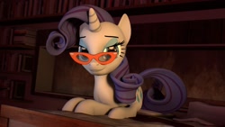 Size: 1920x1080 | Tagged: safe, artist:midnightdanny, rarity, pony, 3d, female, glasses, looking at you, lying down, mare