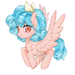 Size: 2560x2560 | Tagged: safe, artist:lawillowsea, imported from derpibooru, cozy glow, pegasus, pony, female, filly, flying, foal, simple background, smiling, solo, spread wings, white background, wings