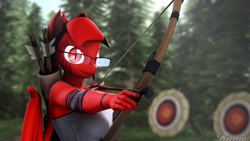 Size: 1920x1080 | Tagged: safe, artist:runic_the_wolf, oc, oc only, oc:runic, anthro, 3d, arrow, bow (weapon), bow and arrow, breasts, clothes, glasses, weapon