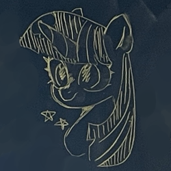 Size: 598x598 | Tagged: safe, artist:metaruscarlet, imported from derpibooru, twilight sparkle, pony, unicorn, chalk drawing, chalkboard, horn, solo, stars, traditional art