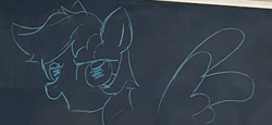 Size: 991x455 | Tagged: safe, artist:metaruscarlet, imported from derpibooru, rainbow dash, pegasus, pony, chalk drawing, chalkboard, looking at you, open mouth, solo, spread wings, traditional art, wings