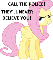 Size: 1000x1145 | Tagged: safe, artist:abadcookie, edit, imported from derpibooru, fluttershy, pegasus, pony, call the cops, call the police, evil grin, female, flutterbitch, grin, mare, scheming, simple background, smiling, solo, transparent background