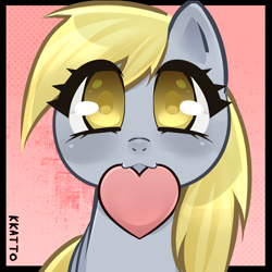 Size: 2000x2000 | Tagged: safe, artist:kk4tt0, imported from derpibooru, derpy hooves, pegasus, pony, cute, derpabetes, female, heart, high res, mare, mouth hold, underp