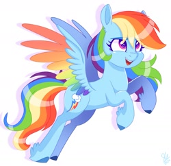 Size: 1873x1811 | Tagged: safe, artist:galaxy swirl, imported from derpibooru, rainbow dash, pegasus, pony, colored wings, colored wingtips, female, gradient wings, mare, multicolored wings, open mouth, open smile, pegsaus, rainbow wings, simple background, smiling, solo, spread wings, tail, white background, wings