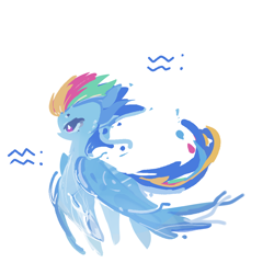 Size: 1080x1080 | Tagged: safe, artist:mengmao422, imported from derpibooru, rainbow dash, pegasus, pony, alternate design, female, full body, lineless, mare, side view, simple background, solo, symbol, white background