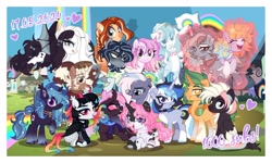 Size: 2048x1230 | Tagged: safe, artist:seurnik, oc, oc only, bat pony, pony, bat pony oc, bat wings, female, group photo, male, mare, stallion, wings