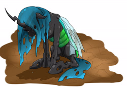 Size: 2317x1609 | Tagged: safe, artist:anonymous, imported from twibooru, queen chrysalis, changeling, changeling queen, /mlp/, 4chan, crying, drawthread, eyes closed, female, head down, image, needs more jpeg, sad, sitting, solo