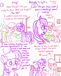 Size: 4779x6013 | Tagged: safe, artist:adorkabletwilightandfriends, imported from derpibooru, lily, lily valley, twilight sparkle, comic:adorkable twilight and friends, adorkable, adorkable twilight, bag, butt, cabinet, close-up, comic, confused, cute, door, dork, front door, happy, heart, kitchen, love, plot, profile, pupils, saddle bag, side view, slice of life, smiling, surprised