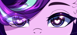 Size: 4096x1852 | Tagged: safe, artist:airiniblock, imported from derpibooru, starlight glimmer, pony, eye, eye clipping through hair, eyes, heart, heart eyes, looking at you, solo, wingding eyes