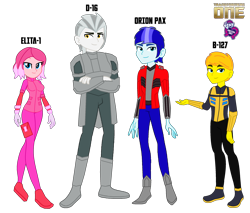 Size: 2468x2104 | Tagged: safe, artist:robertsonskywa1, imported from derpibooru, equestria girls, armor, b-127, bumblebee (transformers), clothes, d-16, elita-1, equestria girls-ified, female, male, megatron, optimus prime, orion pax, photo, simple background, smiling, suit, teenager, transformers, transformers one, transparent background