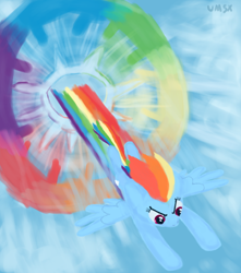 Size: 3000x3400 | Tagged: safe, artist:umsx, imported from derpibooru, rainbow dash, pegasus, pony, female, flying, mare, rainbow, sky, solo, sonic rainboom, spread wings, wings