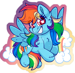 Size: 1600x1564 | Tagged: safe, artist:thehaywaiianhorse, imported from derpibooru, rainbow dash, pegasus, pony, chibi, grin, partially transparent background, smiling, solo