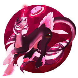 Size: 2000x2000 | Tagged: safe, artist:oneiria-fylakas, imported from derpibooru, oc, oc:cherry chocolate, pony, unicorn, cake, female, food, horn, magic, mare, solo, tail, tail feathers